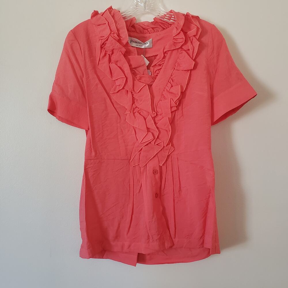 Patrizia Luca Coral Buttondown Blouse w Ruffles Size Medium